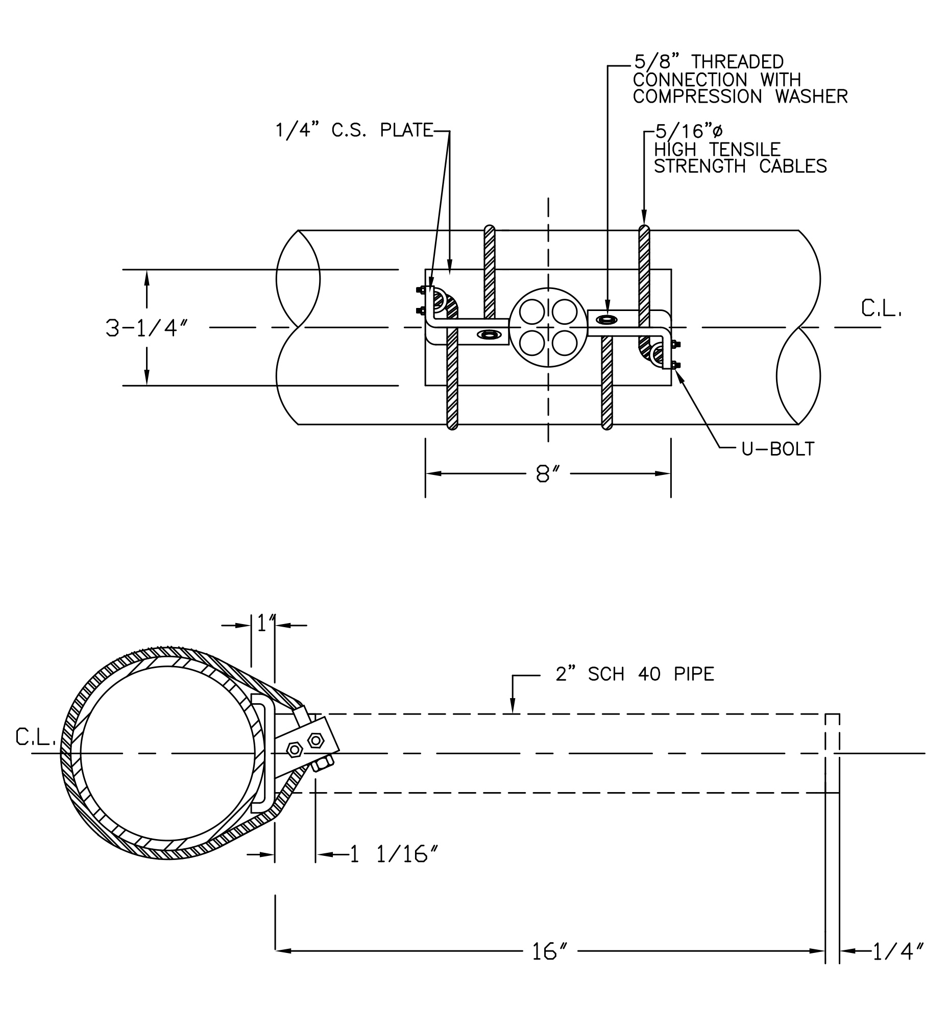 IS-635 CABLE MOUNT W/ THD. COUPLING FOR 16″-36″ DIA. HORIZONTAL OR VERTICAL LINE