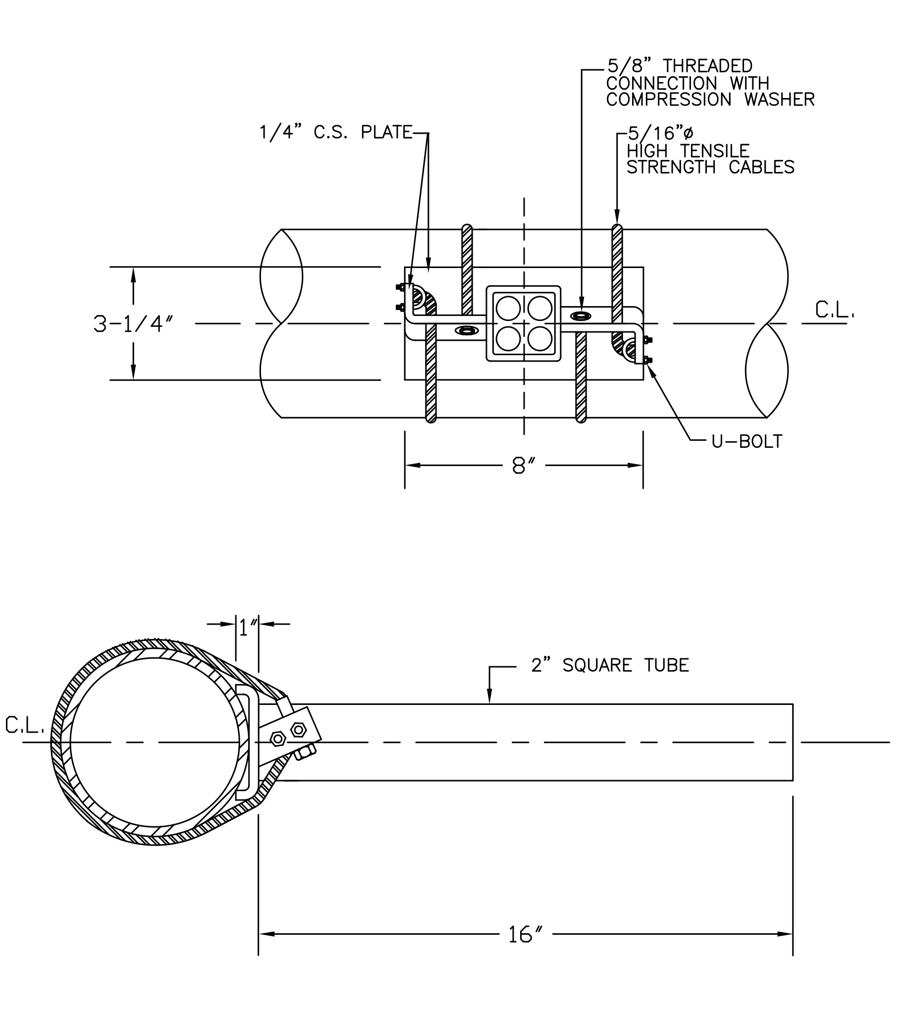 IS-635 CABLE MOUNT W/ SQ. LEG EXTENSION FOR 3″-14″ DIA. HORIZONTAL LINE