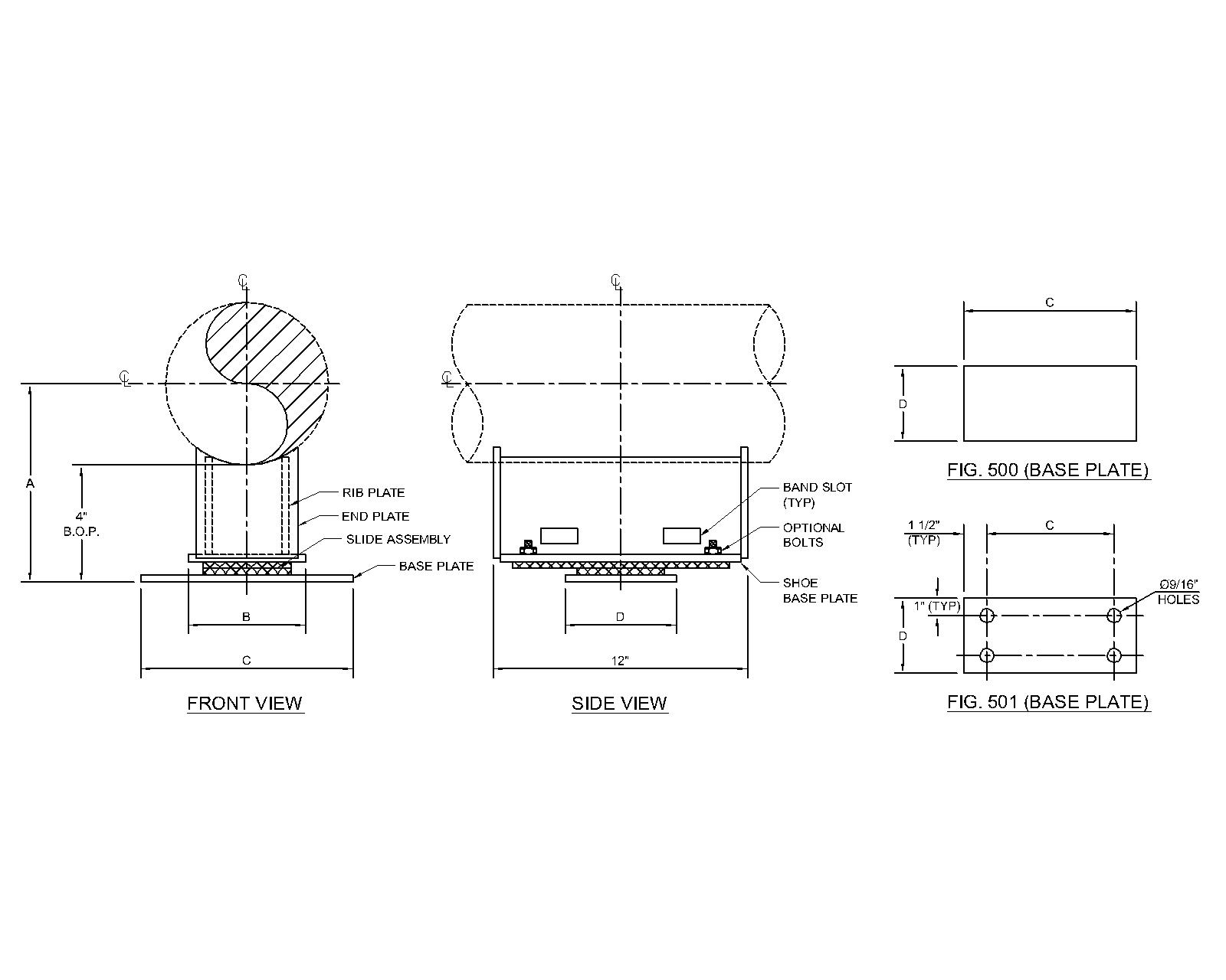 Fig. 500-Support: Double T-Bar Cradle Support With Bonded/Bolted Slide Plates