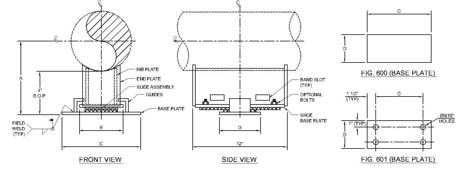 Fig. 600-Support: Double T-Bar Cradle Support With Guide &Amp; Slide Plates