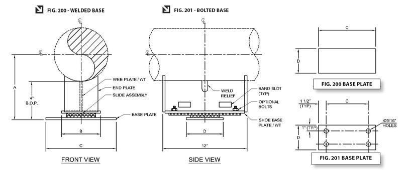 Fig. 200-Support: T-Bar Cradle Support With Bonded/Bolted Slide Plates