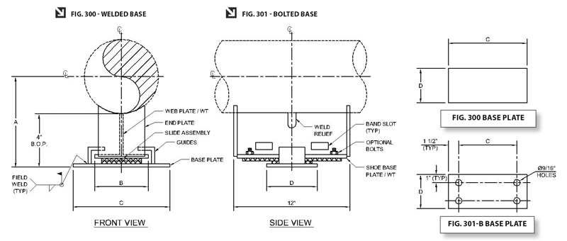 300-Support: T-Bar Cradle Support With Guide & Slide Plates