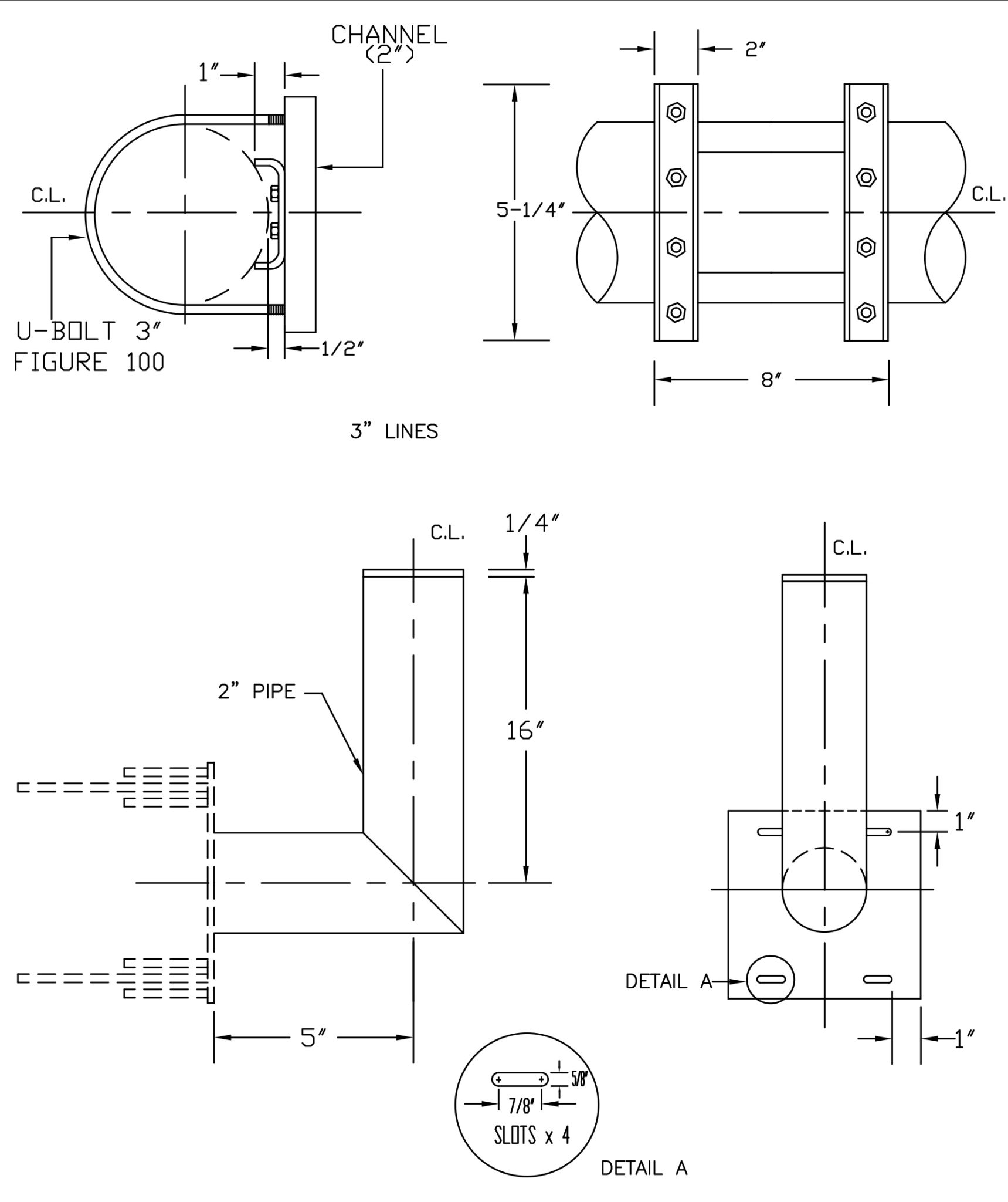 IS-590 U-BOLT MOUNT FOR 3″ DIA. LINE