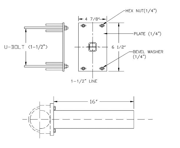 IS-665 U-BOLT MOUNT W/ SQ. LEG FOR 1-1/2″ DIA. LINE