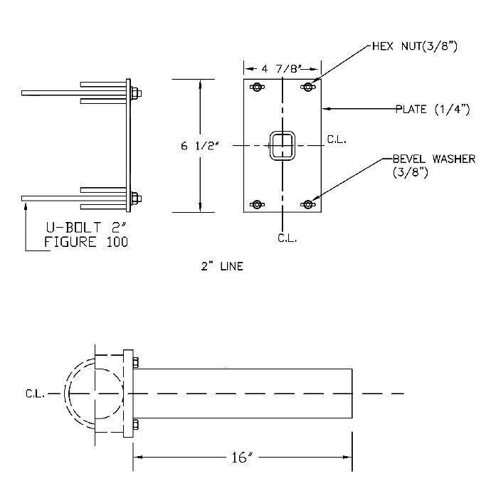 IS-665 U-BOLT MOUNT W/ SQ. LEG FOR 2″ DIA. LINE