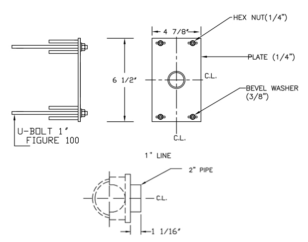 IS-665S U-BOLT MOUNT W/ THD. COUPLING FOR 1″ DIA. LINE