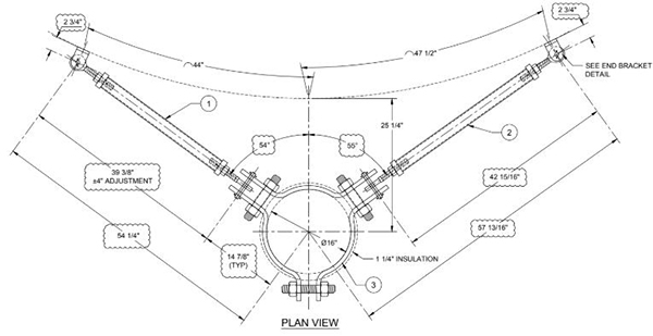 Pt&Amp;P Designed Support Drawing With Heavier Strut And Bi-Way Clamp To Connect 2 Struts To Pipe